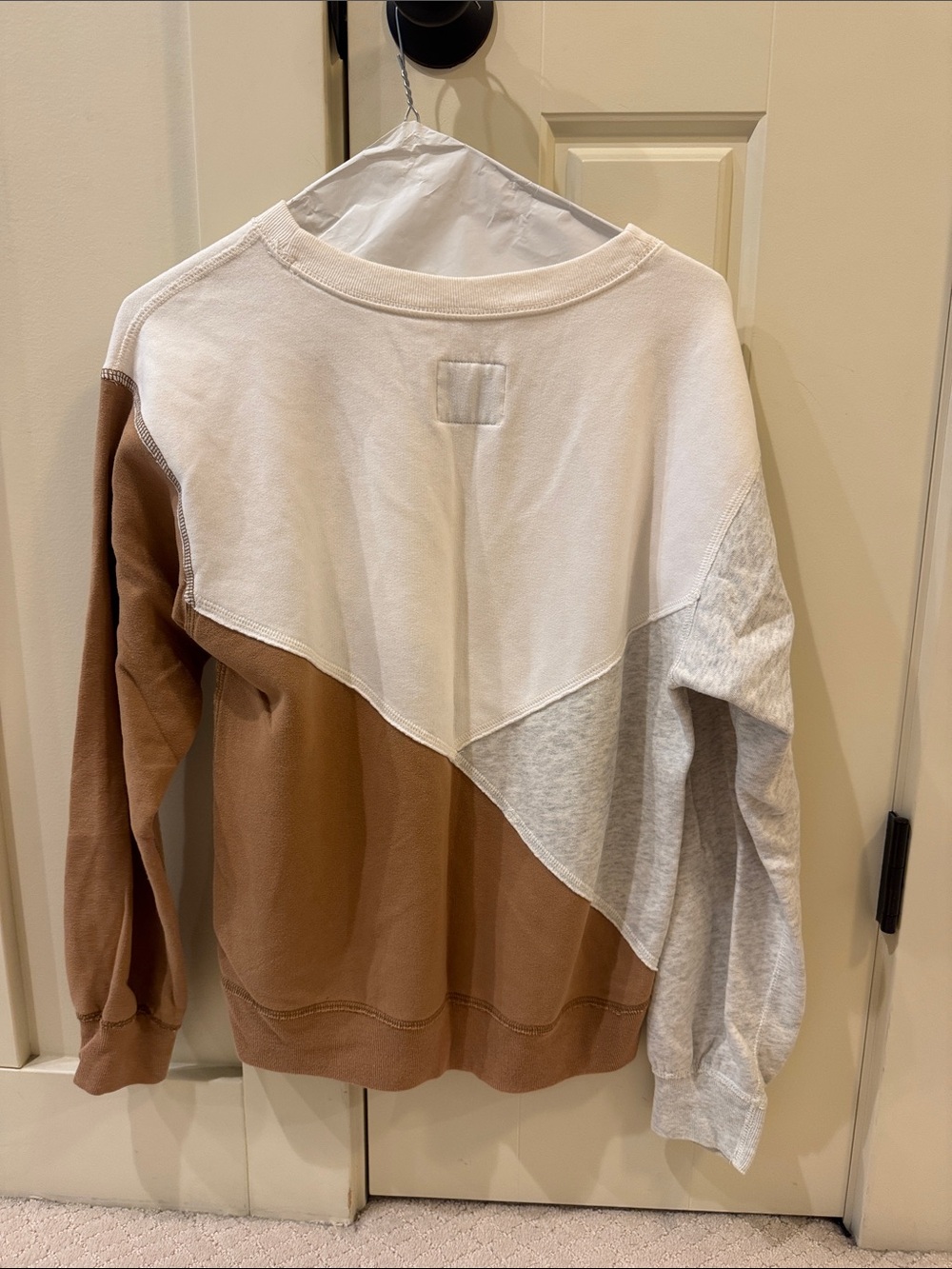Abercrombie Colorblock Crewneck Sweatshirt in Cream, Gray & Brown - Picture 3 of 3